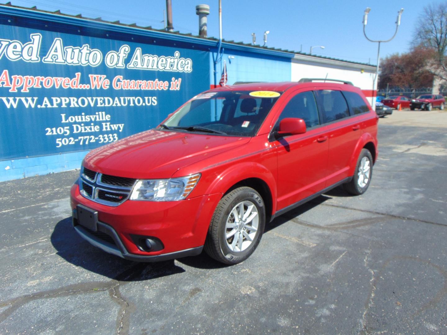 2014 Red Dodge Journey (3C4PDDBGXET) with an V6 3.6 Liter engine, Automatic, 6-Spd w/AutoStick transmission, located at 2105 Dixie Hwy, Louisville, KY, 40210, (502) 772-3333, 38.220932, -85.795441 - Photo#2